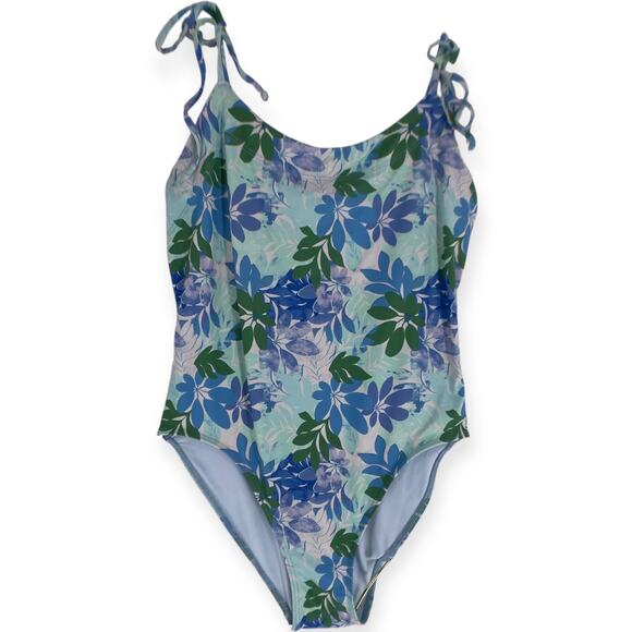 Xirena Orion Blue Sail Tropical Floral One Piece Shoulder Tie Swimsuit Medium - Picture 2 of 14